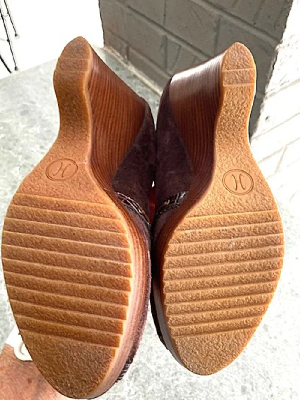 Cole Haan Women's Brown Suede Leather Peep Toe Platform Wedge Shoes Sandals 7.5